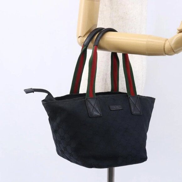 GUCCI GG Canvas Web Sherry Line Hand Bag Black Red Green 131228 Auth 152084 - Picture 16 of 16